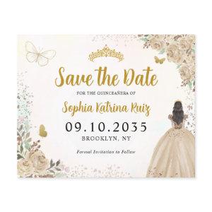 Budget Floral Light Gold Quinceanera Save the Date