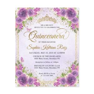 Budget Floral Light Purple Gold Tiara Quinceañera