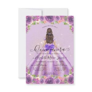 Budget Floral Light Purple Princess Quinceanera Note Card