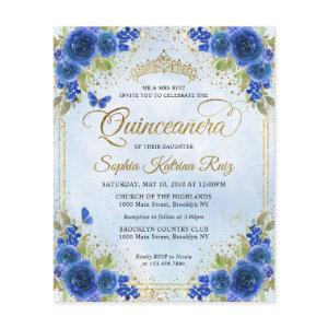 Budget Floral Navy Blue Gold Tiara Quinceañera Flyer