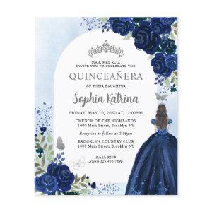 Budget Floral Navy Blue Gray Princess Quinceanera