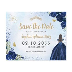 Budget Floral Navy Blue Quinceanera Save the Date