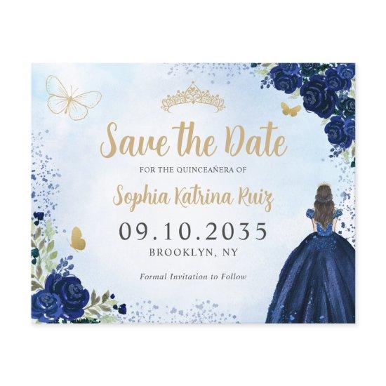 Budget Floral Navy Blue Quinceanera Save the Date