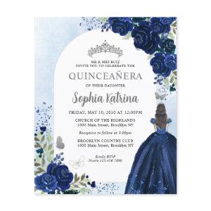 Budget Floral Navy Blue Silver Photo Quinceañera