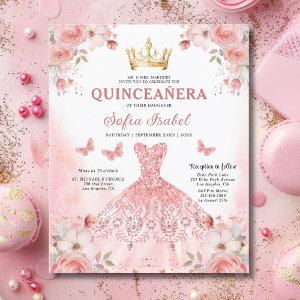Budget Floral Pink Bilingual Spanish Quinceanera Flyer