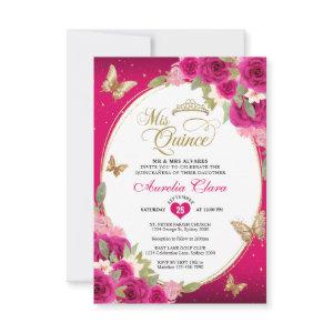 BUDGET Floral Pink Gold Butterfly Mis Quinceañera Note Card
