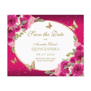 BUDGET Floral Pink Gold Butterfly Quinceanera