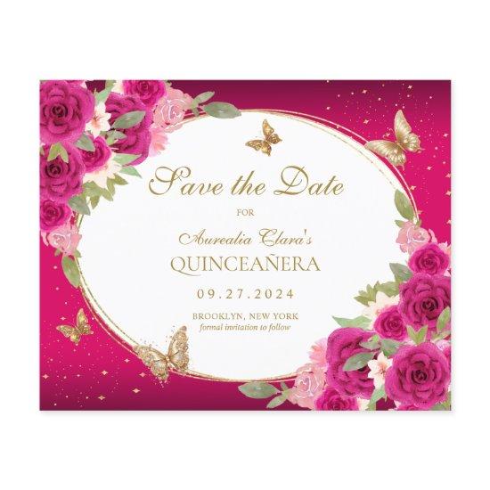 BUDGET Floral Pink Gold Butterfly Quinceanera