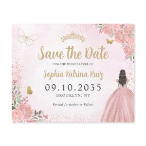 Budget Floral Pink Gold Quinceanera Save the Date