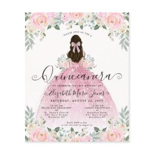 Budget Floral Pink Princess Dress Quinceanera