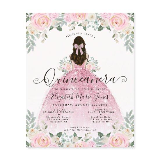 Budget Floral Pink Princess Dress Quinceanera