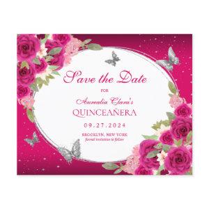 BUDGET Floral Pink Silver Butterfly Quinceanera
