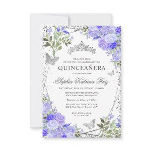 Budget Floral Purple Glam Silver Tiara Quinceañera Note Card
