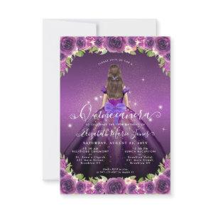 Budget Floral Purple Gold Princess Quinceanera Note Card