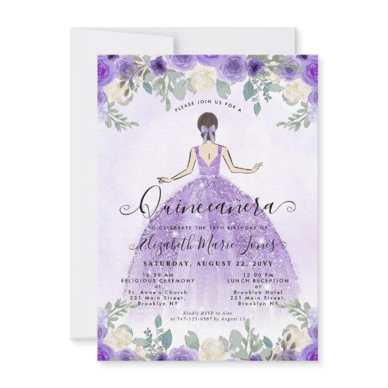 Budget Floral Purple Princess Birthday Quinceanera Note Card
