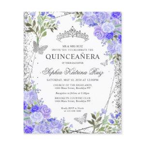Budget Floral Purple Silver Quinceañera Invite