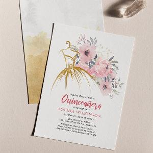 Budget Floral Quinceanera Faux Gold Dress Birthday