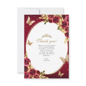 BUDGET Floral Red Gold Butterfly Photo Quinceañera Note Card
