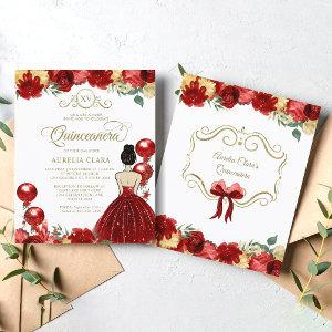 BUDGET Floral Red Gold Princess XV Quinceanera