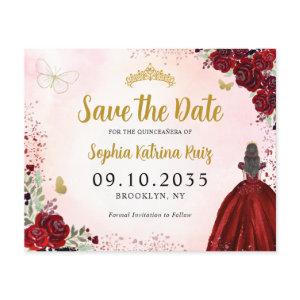 Budget Floral Red Gold Quinceanera Save the Date