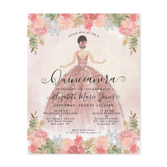 Budget Floral Rose Gold Pink Princess Quinceanera