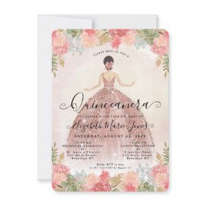 Budget Floral Rose Gold Pink Princess Quinceanera Note Card