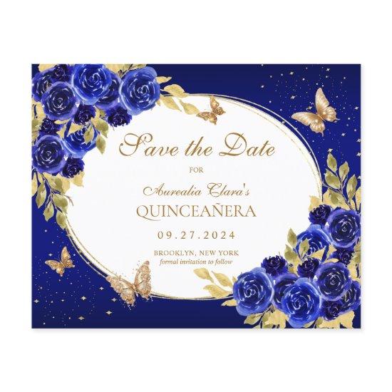 BUDGET Floral Royal Blue Butterfly Quinceanera