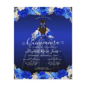 Budget Floral Royal Blue Dress Quinceanera Invite