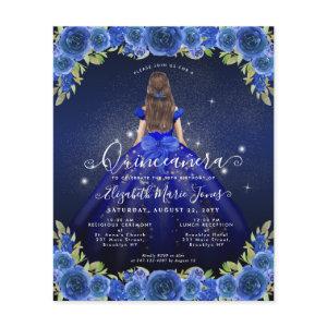 Budget Floral Royal Blue Gold Princess Quinceanera