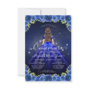 Budget Floral Royal Blue Gold Princess Quinceanera Note Card