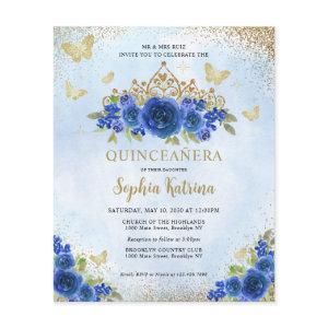 Budget Floral Royal Blue Gold Tiara Quinceañera