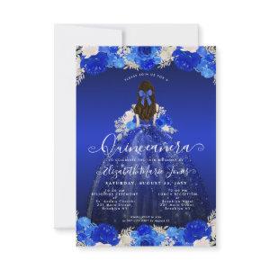 Budget Floral Royal Blue Princess Glam Quinceanera Note Card