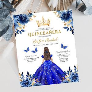 Budget Floral Royal Blue Princess Quinceanera
