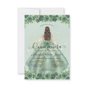 Budget Floral Sage Green Gold Princess Quinceanera Note Card