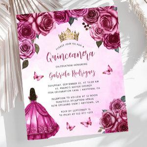 Budget Fuchsia Pink Floral Quinceañera Invite