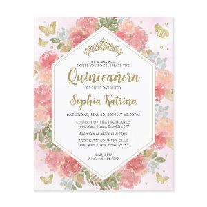 Budget Girly Blush Pink Floral Gold Quinceañera