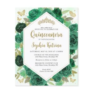 Budget Girly Emerald Green Floral Gold Quinceañera