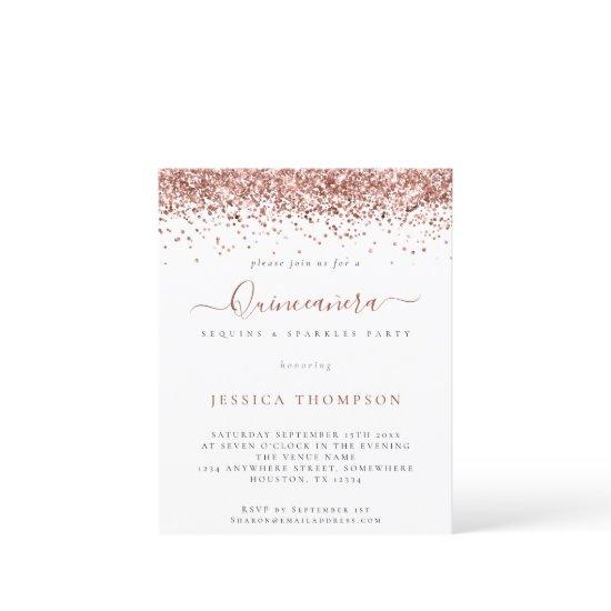 BUDGET Girly Rose Gold Glitter Quinceañera Invite