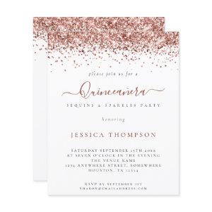 Budget Girly Rose Gold Glitter Quinceañera Invite