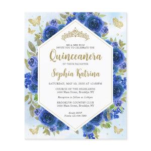 Budget Girly Royal Blue Floral Gold Quinceañera
