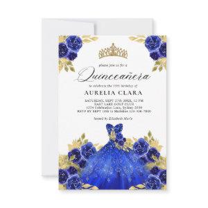 BUDGET Glam Blue Dress Floral 15th Quinceañera Note Card