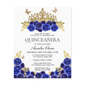 Budget Glam Blue Floral Gold Tiara Quinceanera