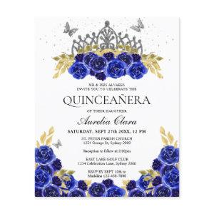 Budget Glam Blue Floral Silver Tiara Quinceanera