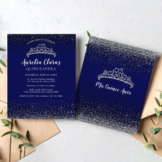 BUDGET Glam Blue Silver Glitter Tiara Quinceanera