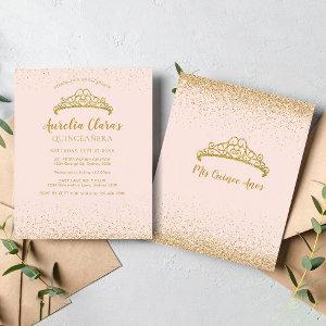 BUDGET Glam Blush Gold Glitter Tiara Quinceanera