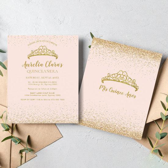 BUDGET Glam Blush Gold Glitter Tiara Quinceanera