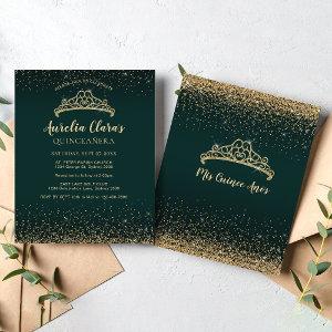 BUDGET Glam Emerald Gold Glitter Tiara Quinceanera