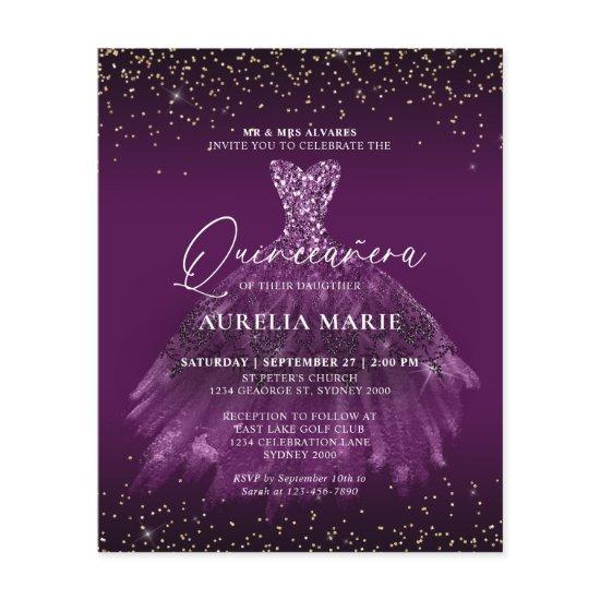 Budget Glam Gold Purple Princess Dress Quinceanera