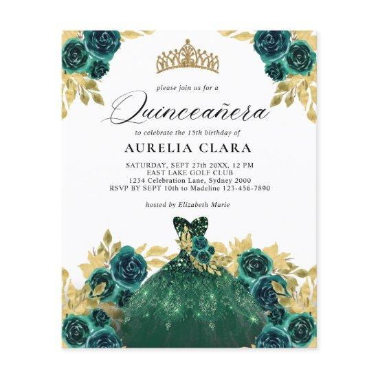BUDGET Glam Green Dress Floral 15th Quinceañera