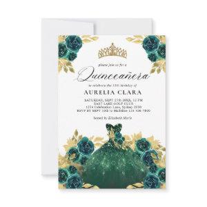 BUDGET Glam Green Dress Floral 15th Quinceañera Note Card